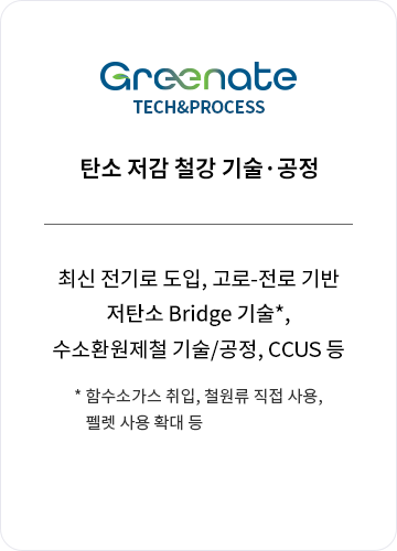 Greenate tech&process. Àúź¼Ò ö° ±â¼ú°øÁ¤. ÃֽŠÀü±â·Î µµÀÔ, °í·Î-Àü·Î ±â¹Ý Àúź¼Ò Bridge ±â¼ú*,¼ö¼Òȯ¿øÁ¦Ã¶ ±â¼ú/°øÁ¤, CCUS µî.*ÇÔ¼ö¼Ò°¡½º ÃëÀÔ, ö¿ø·ù Á÷Á¢ »ç¿ë, Æç·¿ »ç¿ë È®´ë µî